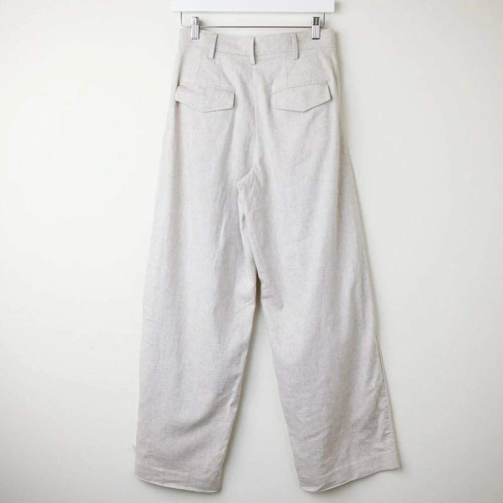Banana Republic Linen Cotton Wide Leg Pants Women 2 P Beige Pleated Minimalist